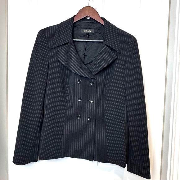 Ladies Escada Black Wool Double Breasted Blazer Jacket Lined, Size 42FR 10US - Picture 1 of 6